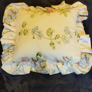 Floral Bedding Throw Pillow Cottage Hydrangea Rose Cream Ruffle Tie Closure